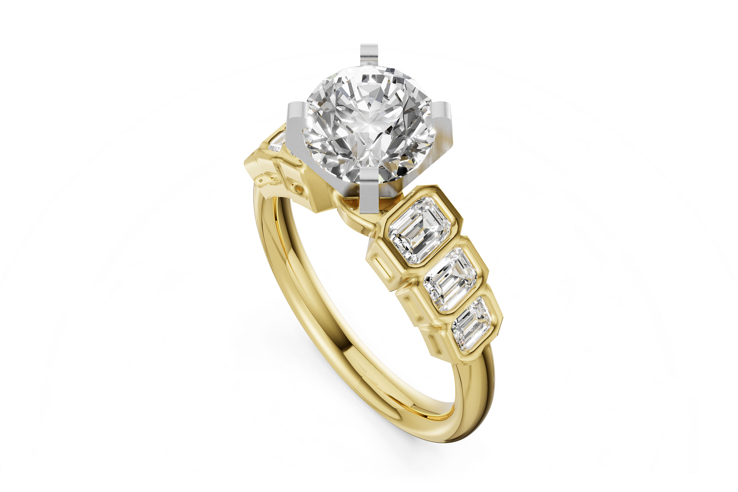 C330-37822: LDS SEMI DIA RG .92 TW EMERALD CUTS