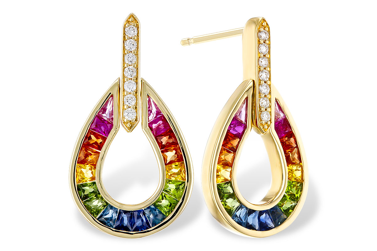 D329-48758: EARRINGS 1.18 MULTI-COLOR SAPP 1.25 TGW
