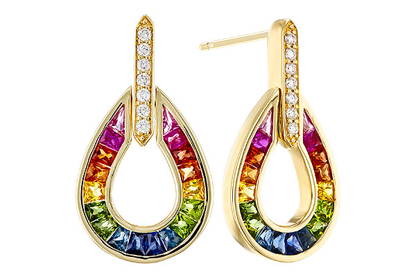 D329-48758: EARRINGS 1.18 MULTI-COLOR SAPP 1.25 TGW