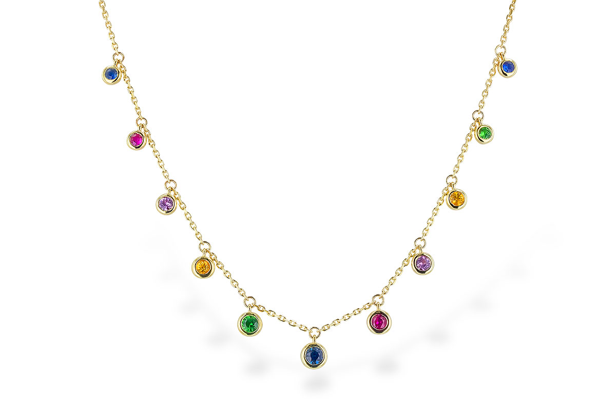 F328-61485: NECK .90 TW MULTI-COLOR SAPPH & GREEN GARNET (18")