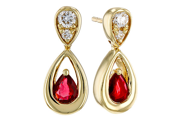 F329-48767: EARRINGS .40 RUBY .52 TGW (4x3 RUBY)