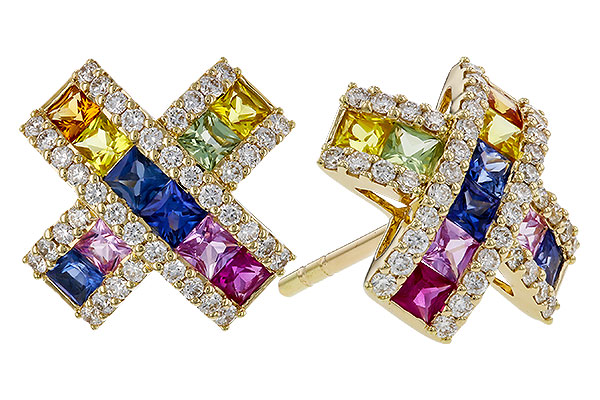 K329-48758: EARRINGS 1.00 MULTI-COLOR SAPPH 1.38 TGW