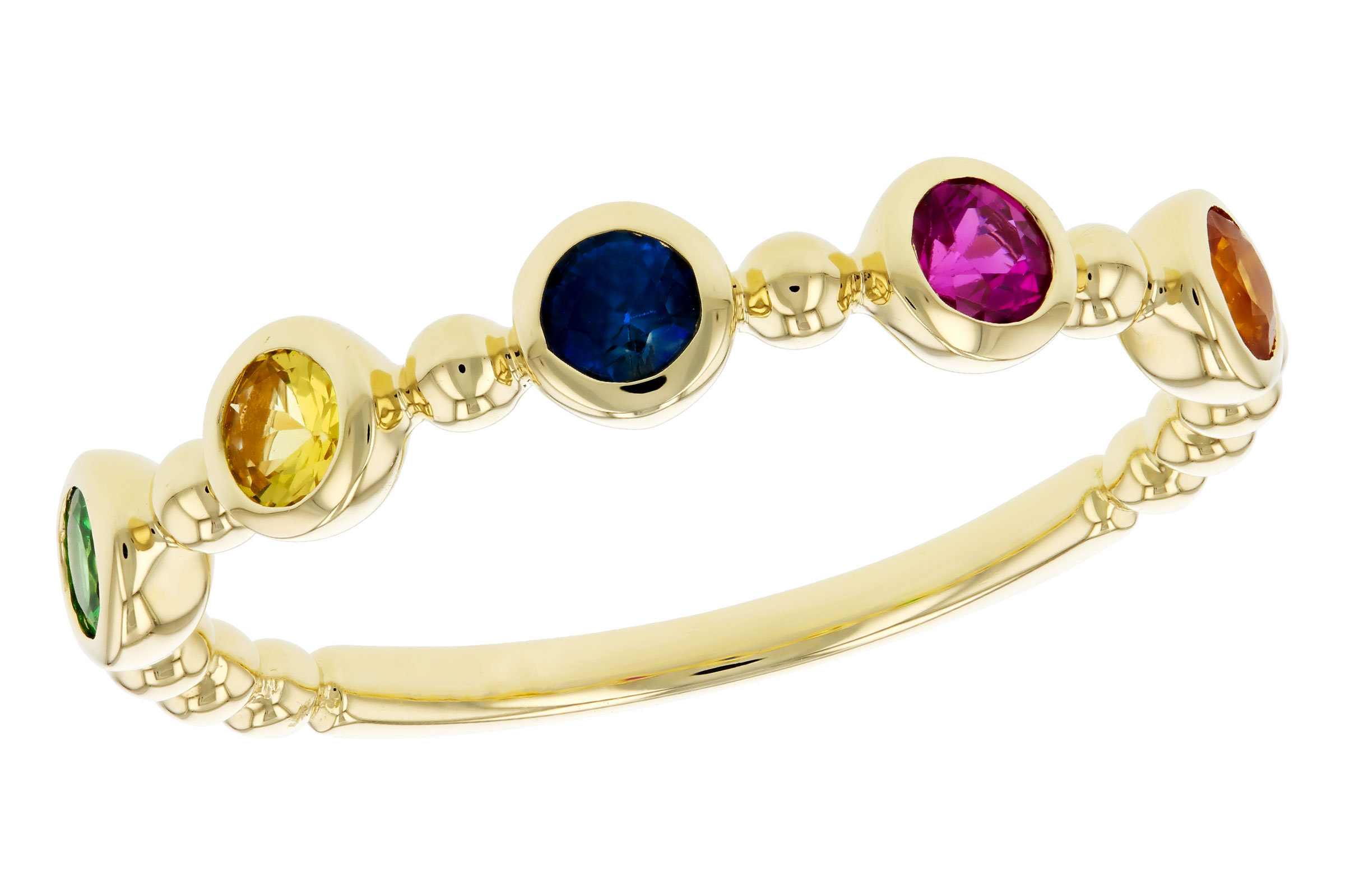 M330-36912: LDS WED RG .52 TW MULTI-COLOR SAPPH & GREEN GARNET